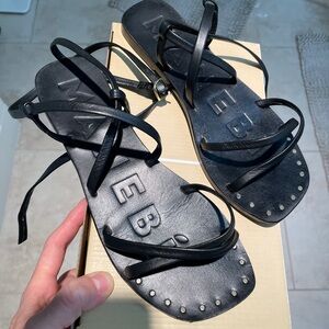 MANEBI Canyon ankle strap, Leather Sandals, Black 37